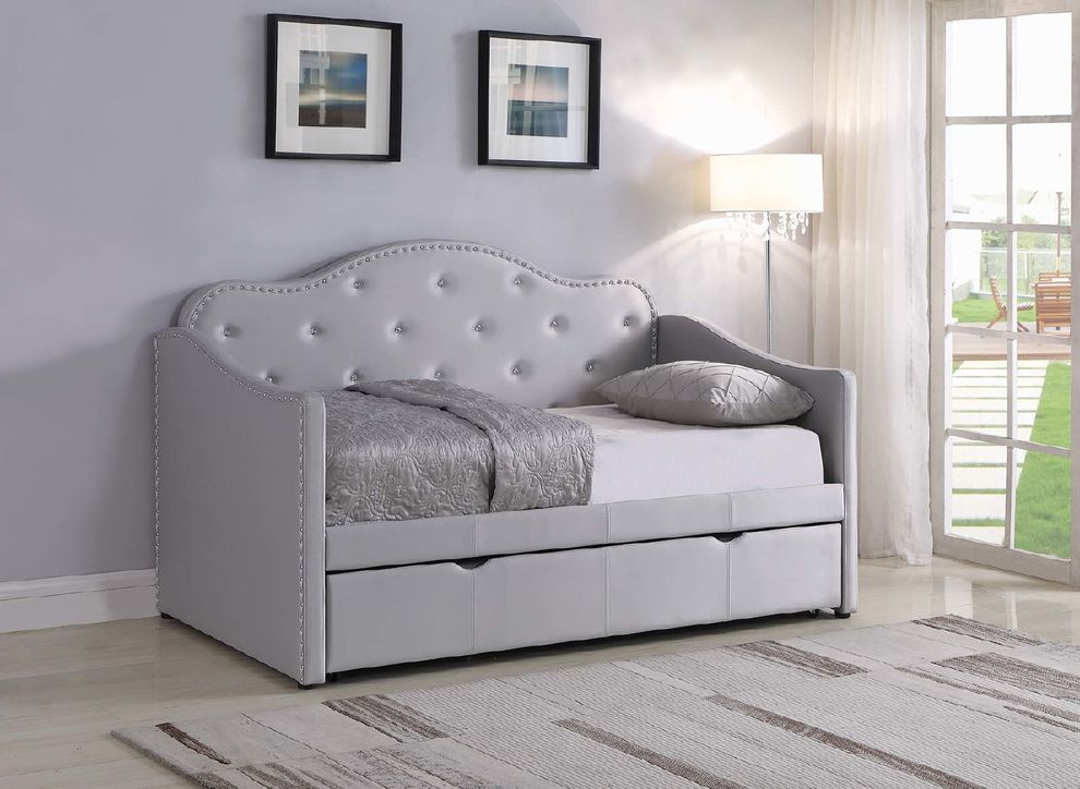 Twin daybed w/ trundle in gray leatherette by Coaster