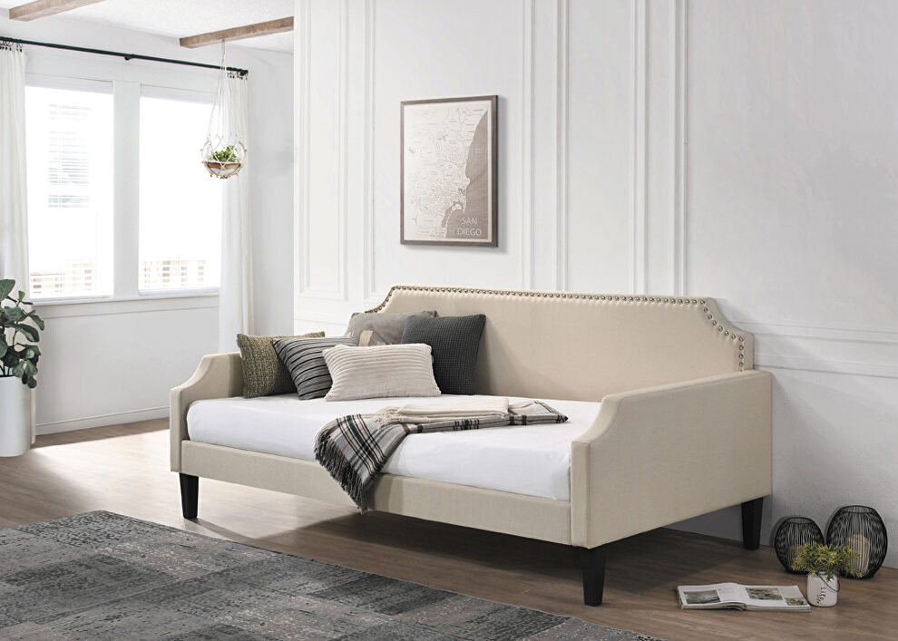 Taupe woven fabric and  chrome nailhead finish daybed by Coaster