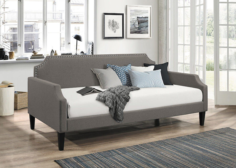 Gray woven fabric and  chrome nailhead finish daybed by Coaster