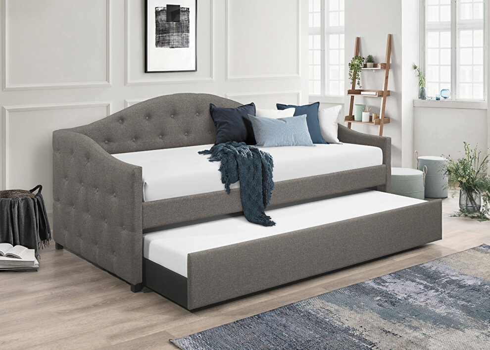 Gray soft  fabric upholstery button-tufted twin daybed w/ trundle by Coaster