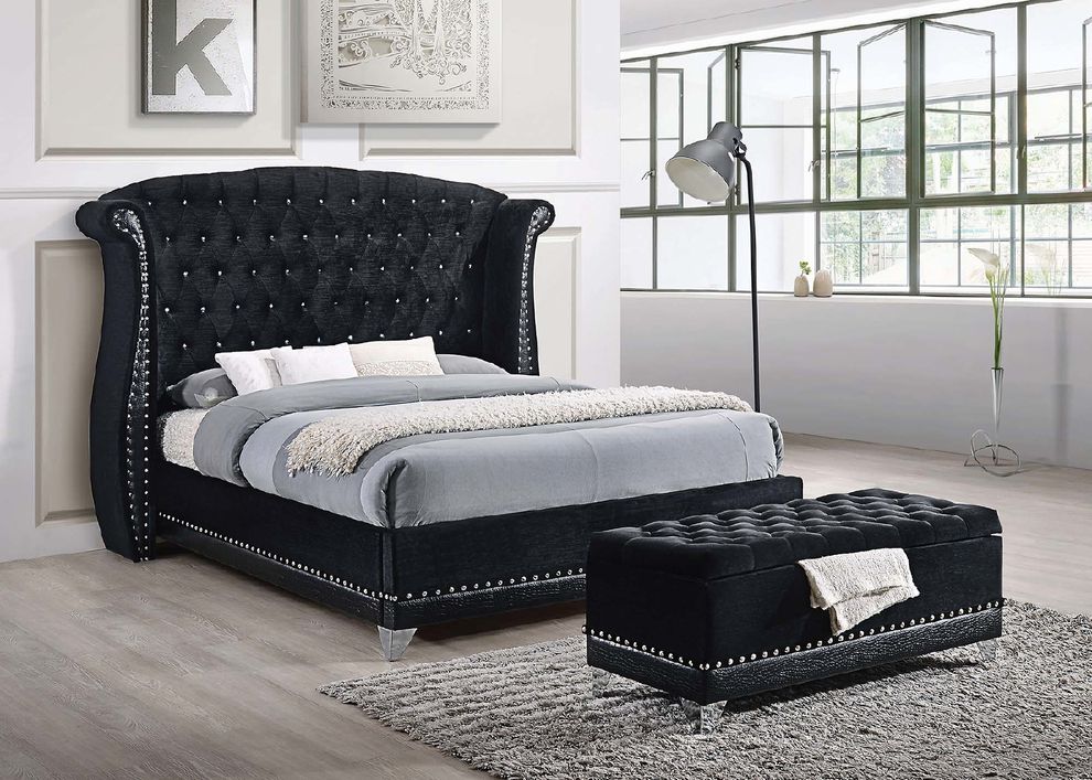 Barzini black upholstered king bed by Coaster