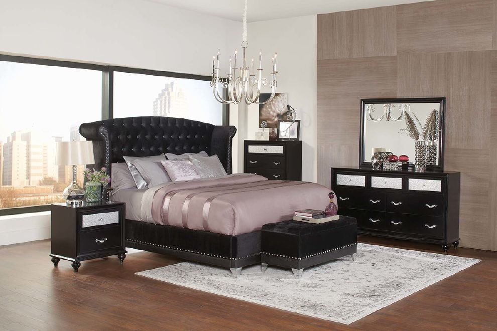 Black upholstered queen bed in glam style by Coaster