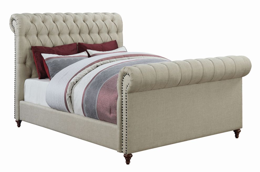 Gresham beige upholstered king bed by Coaster