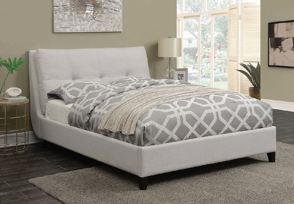 Amador beige upholstered full platform bed by Coaster
