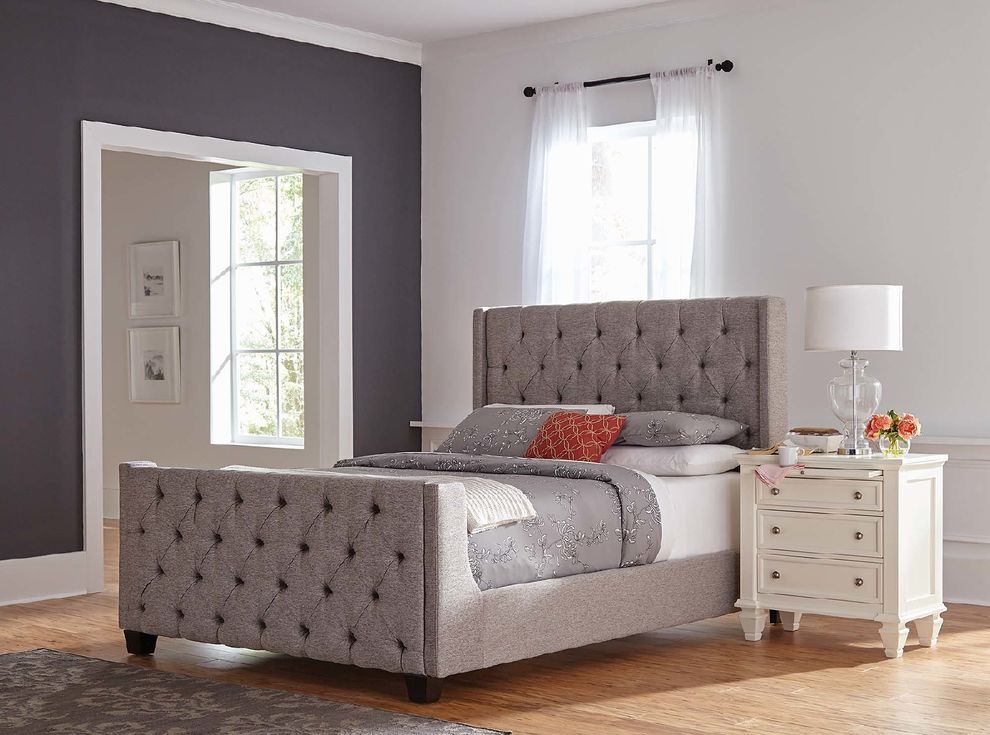 Palma light grey upholstered king bed by Coaster