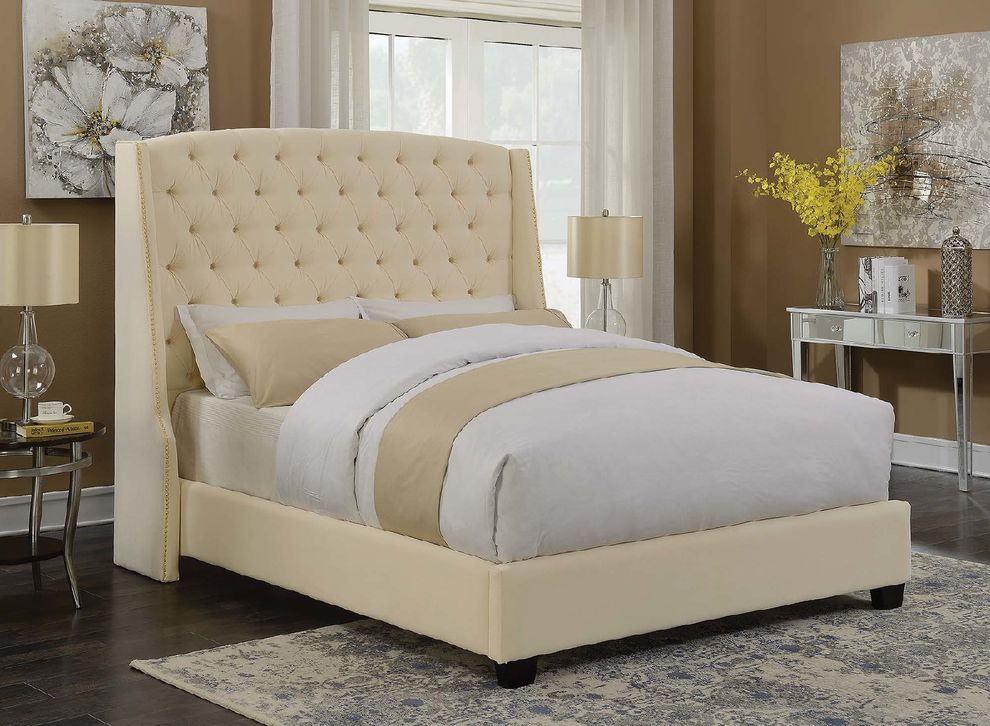 Pissarro champagne upholstered king bed by Coaster