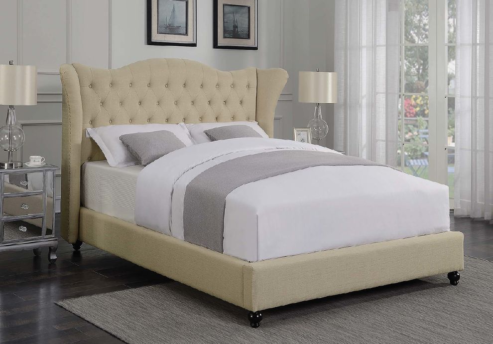 Coronado beige upholstered queen bed by Coaster