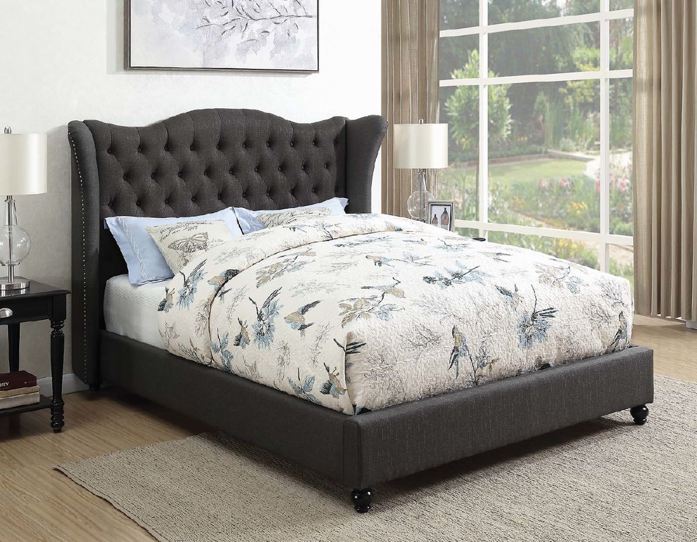 Newburgh blue grey upholstered full bed by Coaster