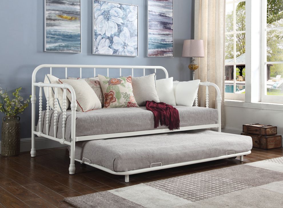 Twin daybed w/ trundle white metal tubes by Coaster