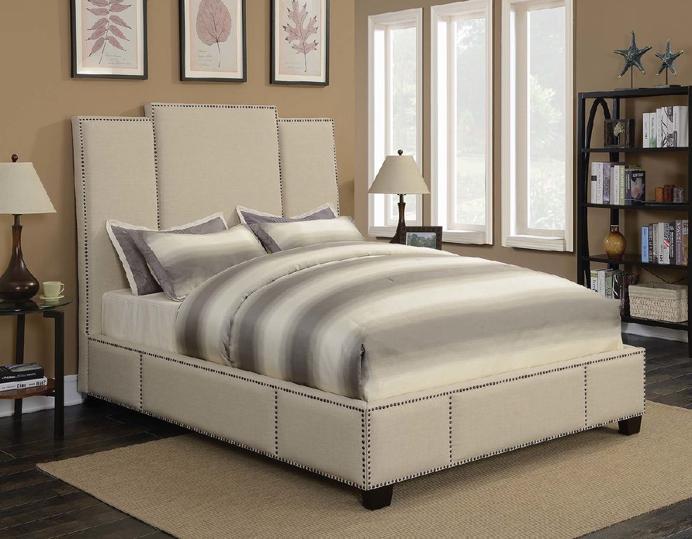 Lawndale beige upholstered queen bed by Coaster
