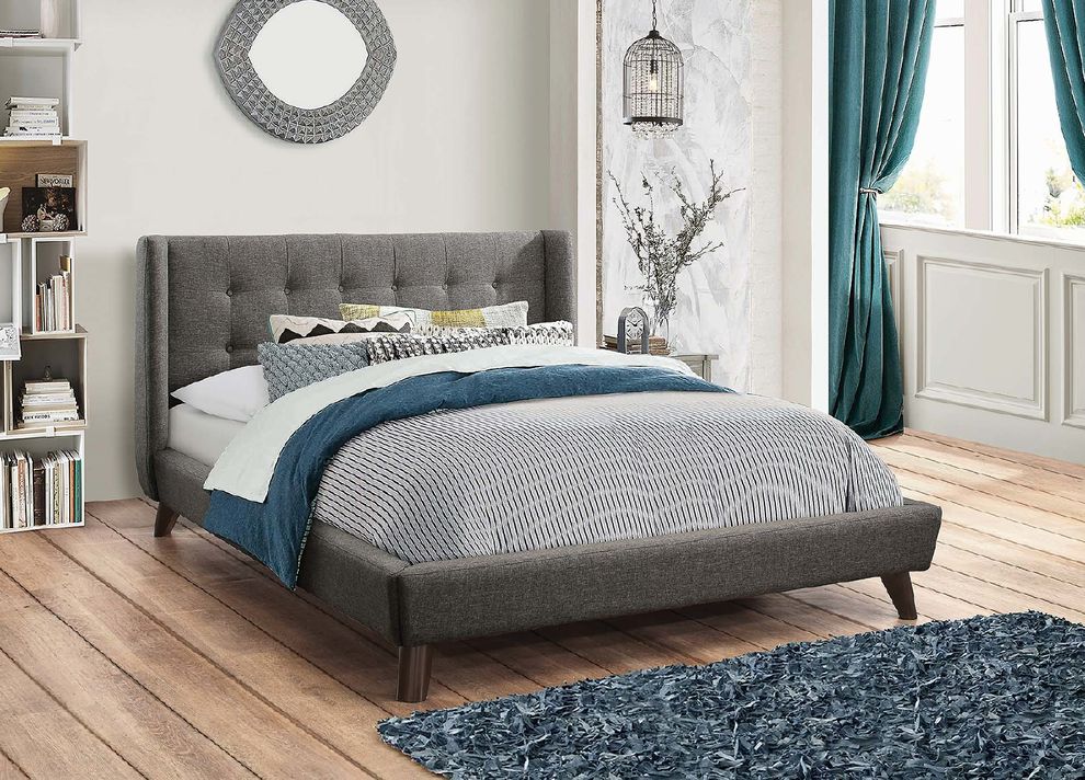 Carrington grey upholstered full bed by Coaster