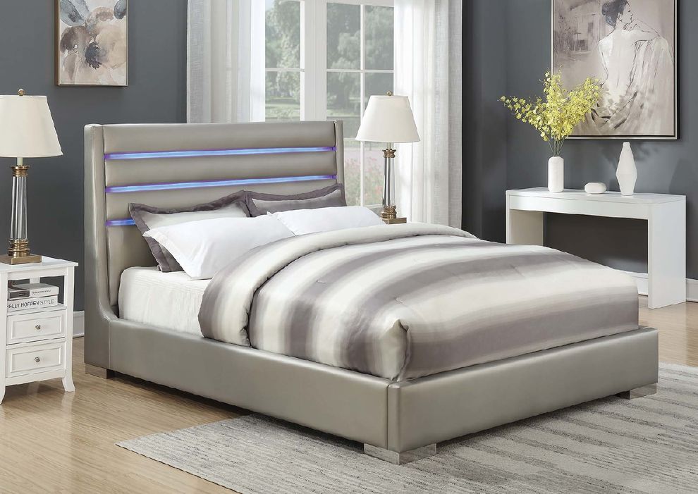 Metallic gray leatherette queen bed by Coaster