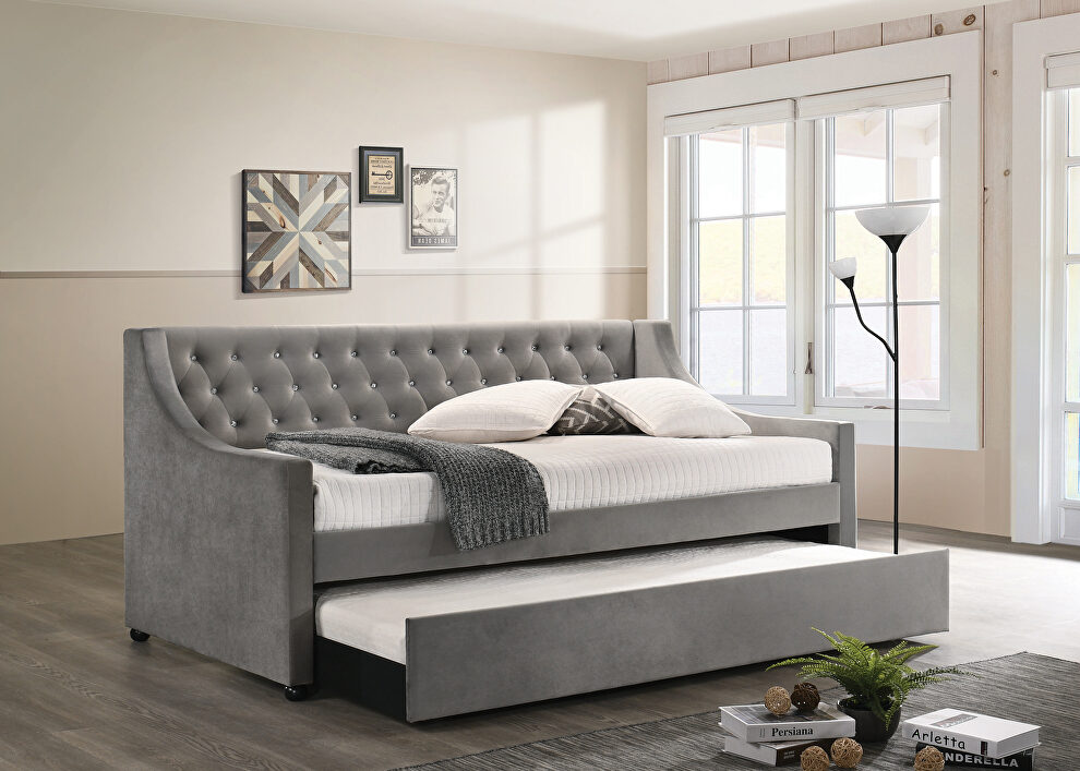 Silver velvet twin daybed w/ trundle by Coaster