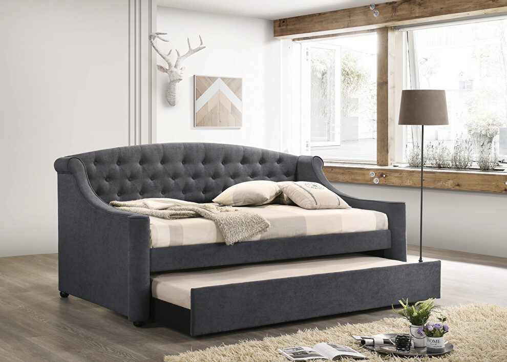 Gray fabric twin daybed w/ trundle by Coaster