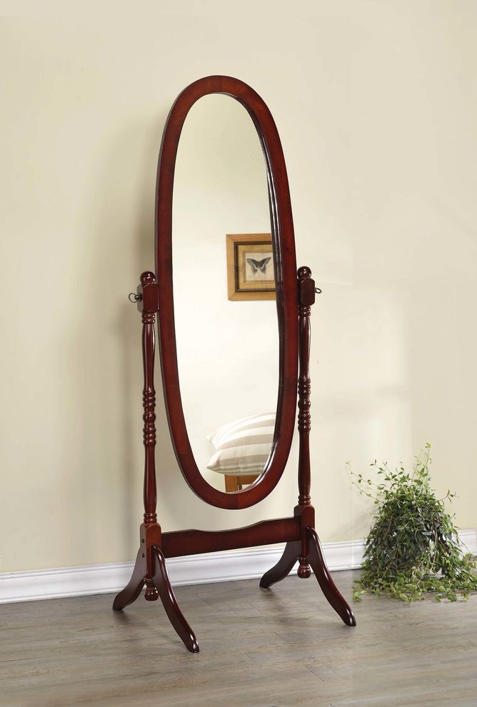 Traditional warm brown floor mirror by Coaster