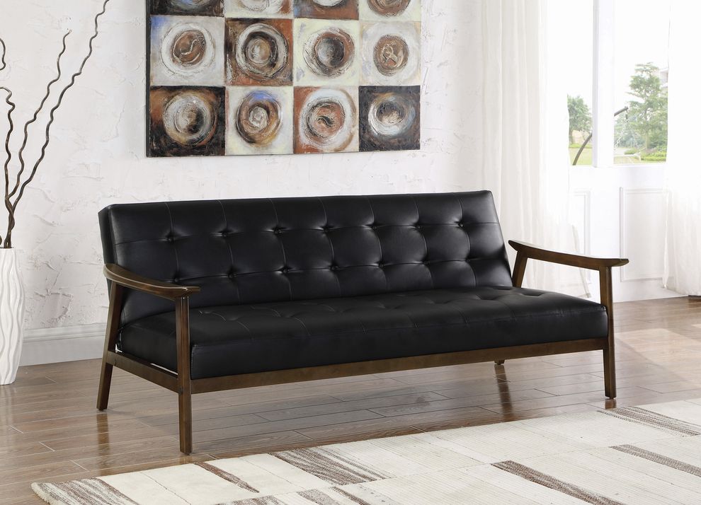 Black leatherette futon style sofa bed by Coaster