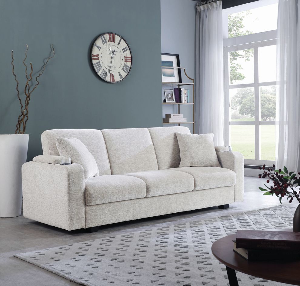 Sofa bed in off white chenille fabric by Coaster