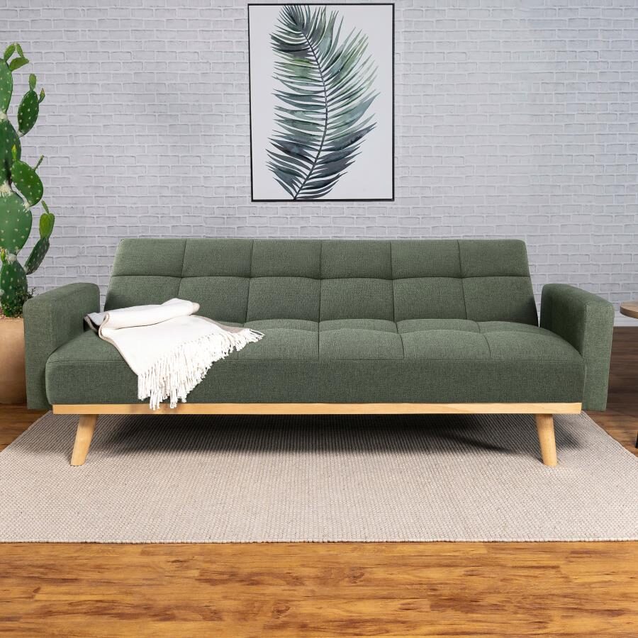 Upholstered track arms convertible sofa bed in green by Coaster