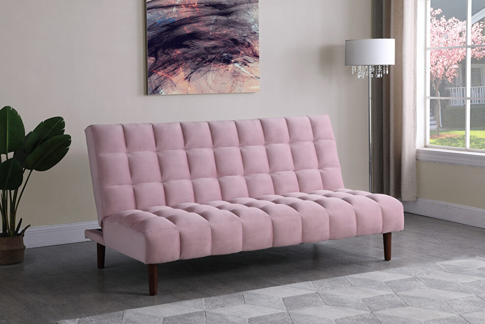 Sofa bed upholstered in durable pink velvet by Coaster
