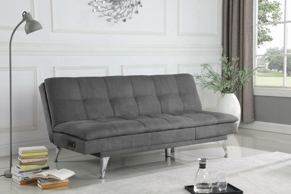 Sofa chaise bed w/ power outlet in gray by Coaster