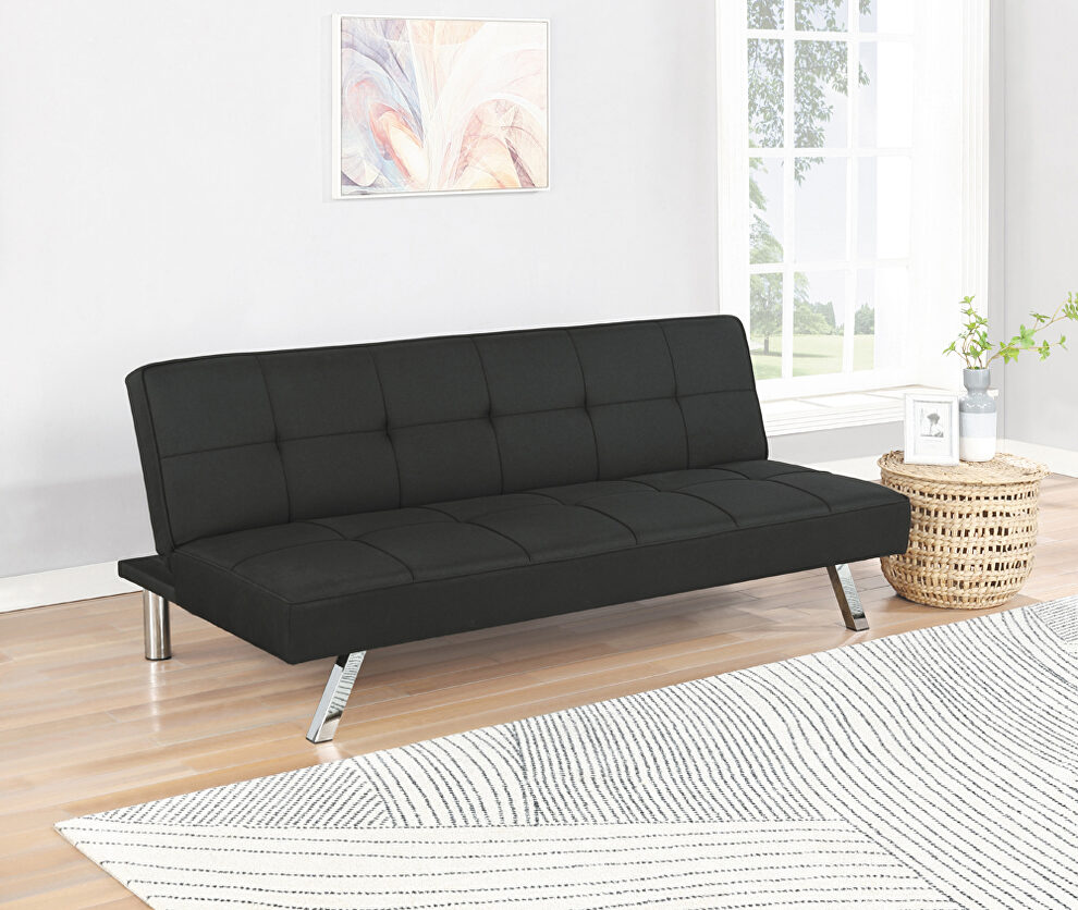 Black finish linen-like fabric upholstery sofa bed w/ chrome legs by Coaster
