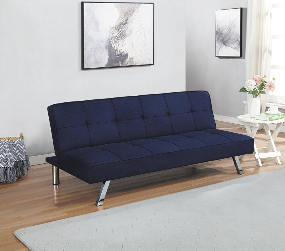 Blue finish linen-like fabric upholstery sofa bed w/ chrome legs by Coaster