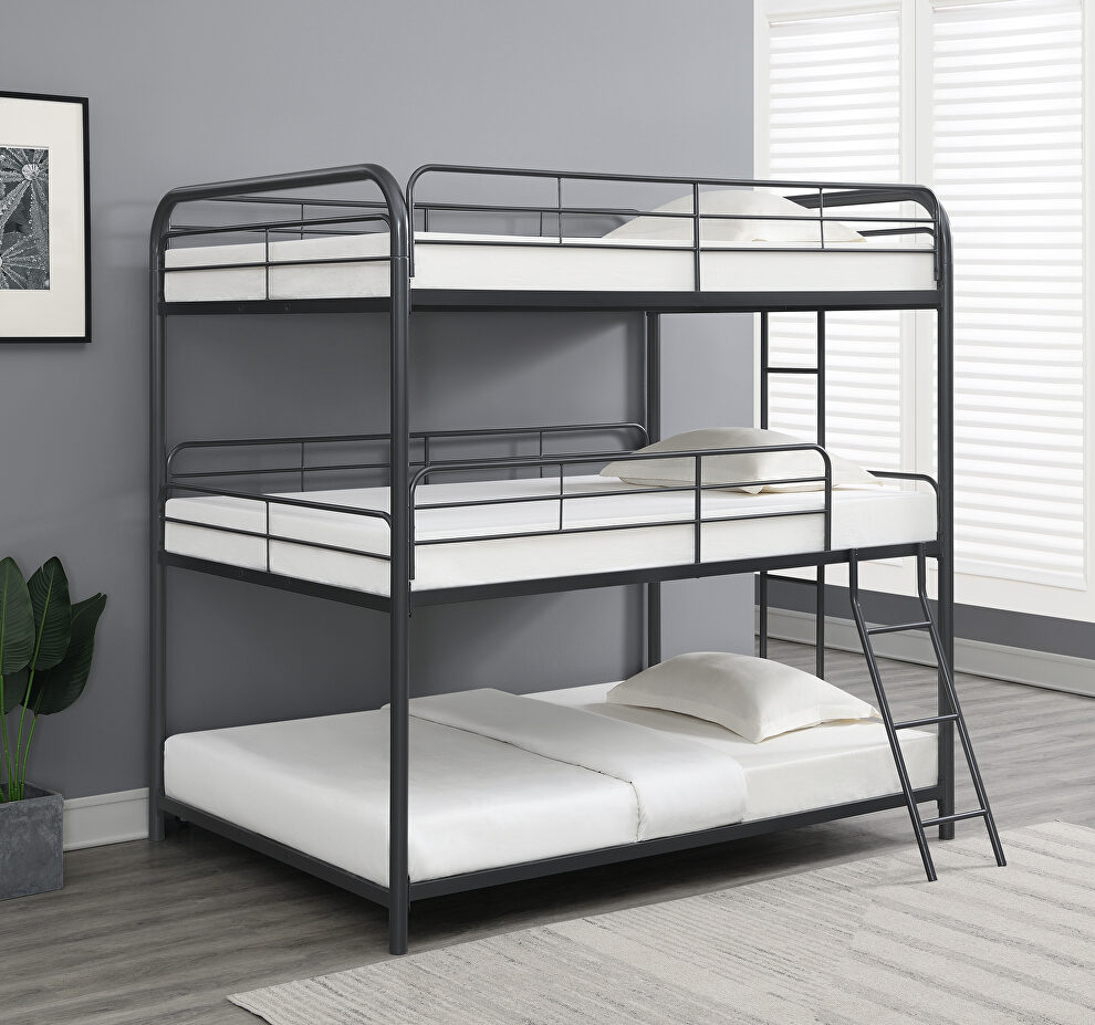 Gunmetal metal finish triple full bunk bed by Coaster