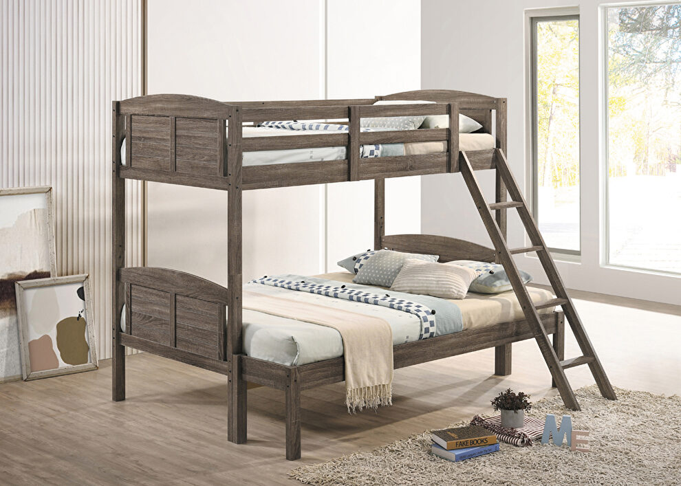 Weathered brown finish twin/full bunk bed by Coaster
