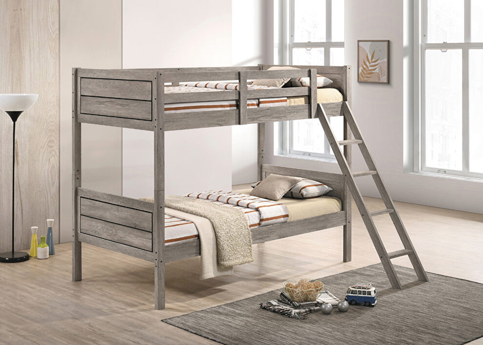 Weathered taupe finish transitional twin/twin bunk bed by Coaster