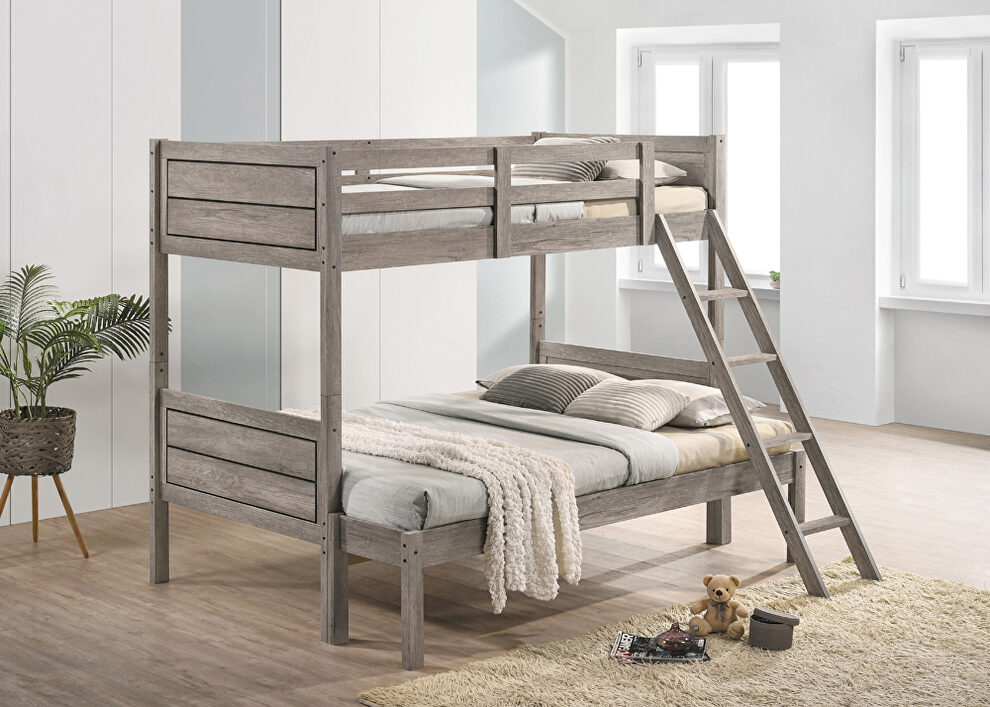 Weathered taupe finish transitional twin/full bunk bed by Coaster
