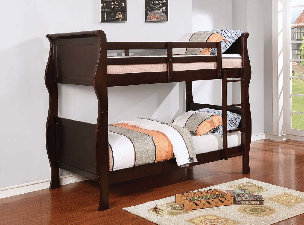Benson cappuccino twin-over-twin bunk bed by Coaster