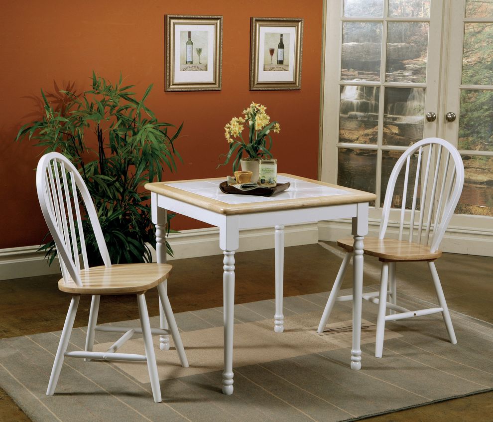 Country natural brown dining table with white tile top by Coaster