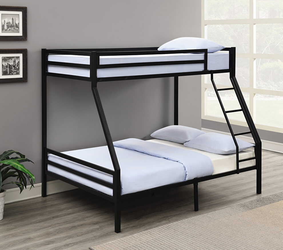 Matte black metal finish twin/full bunk bed by Coaster
