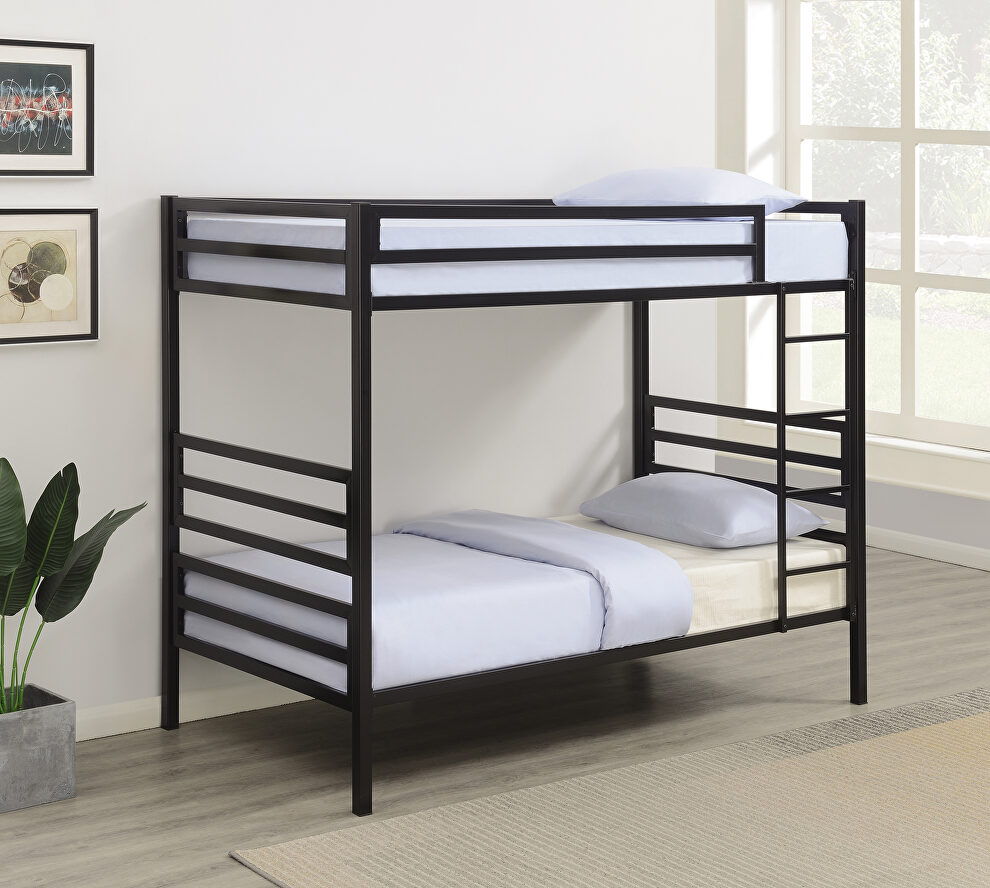 Matte black metal finish twin/twin bunk bed by Coaster