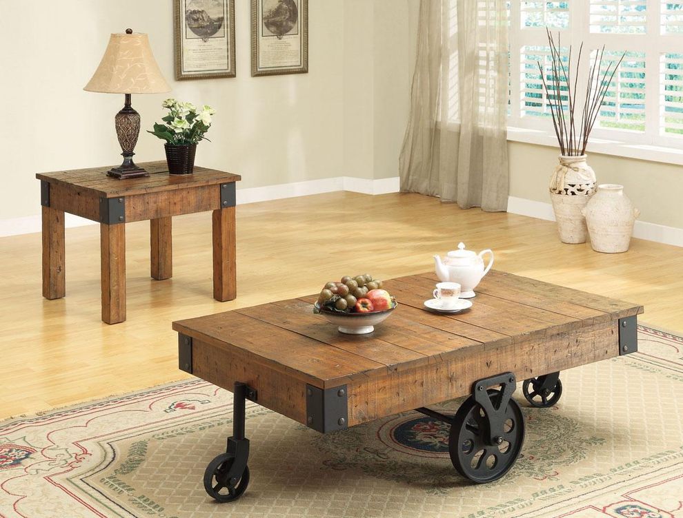 Occasional coffee table w/ wood top and wheels by Coaster