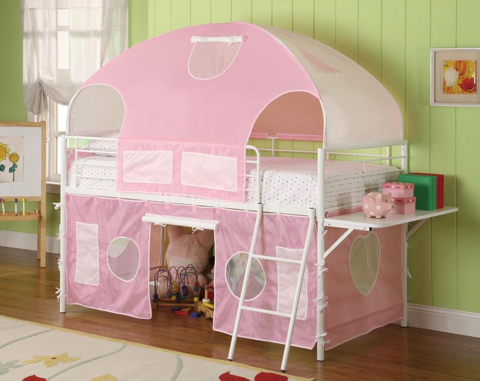 White and pink tent bunk bed by Coaster
