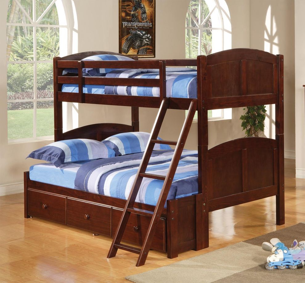 Chestnut twin-over-full bunk bed by Coaster