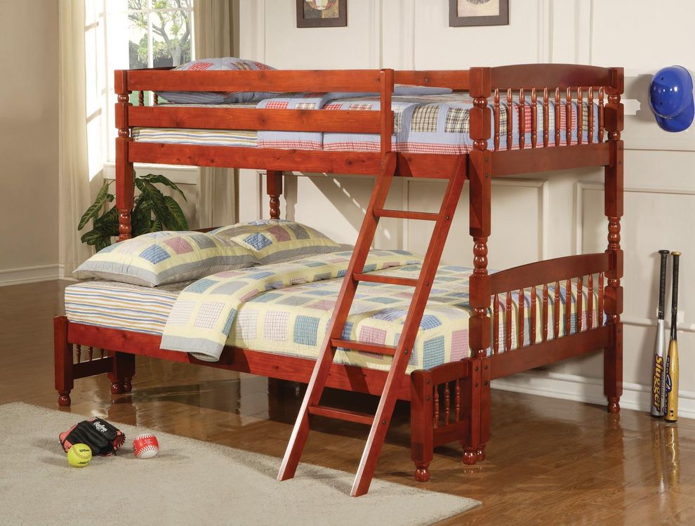 Twin/full rich cherry finish bunk bed by Coaster