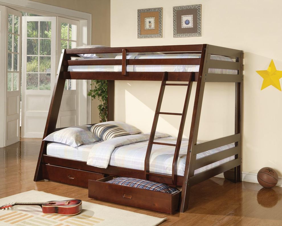Hawkins cappuccino twin over full bunk bed by Coaster