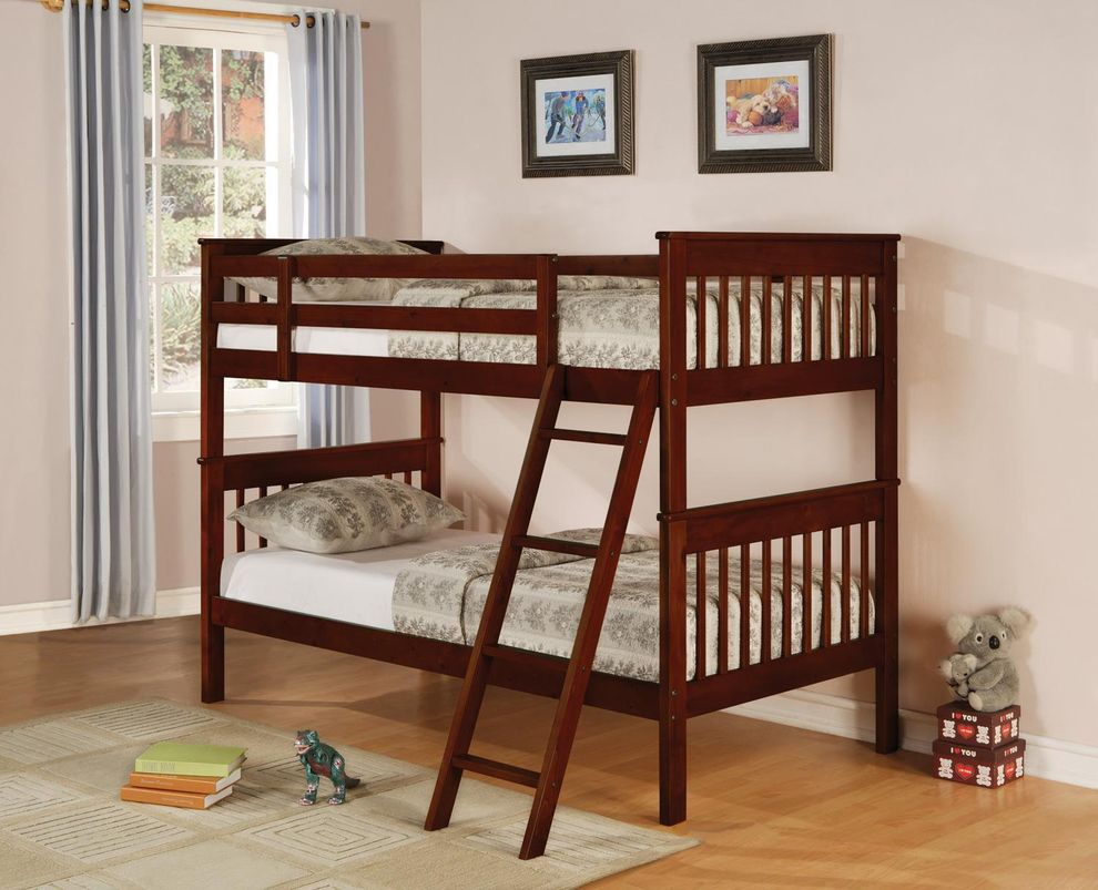 Parker chestnut twin-over-twin bunk bed by Coaster