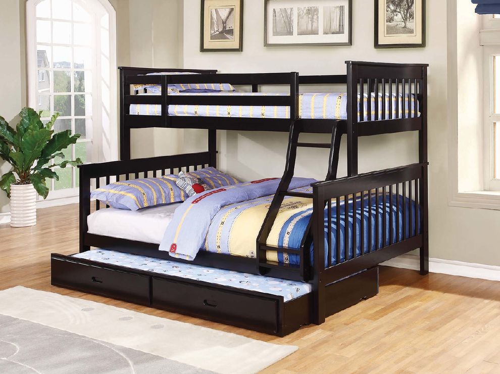 Chapman transitional black twin-over-full bunk bed by Coaster