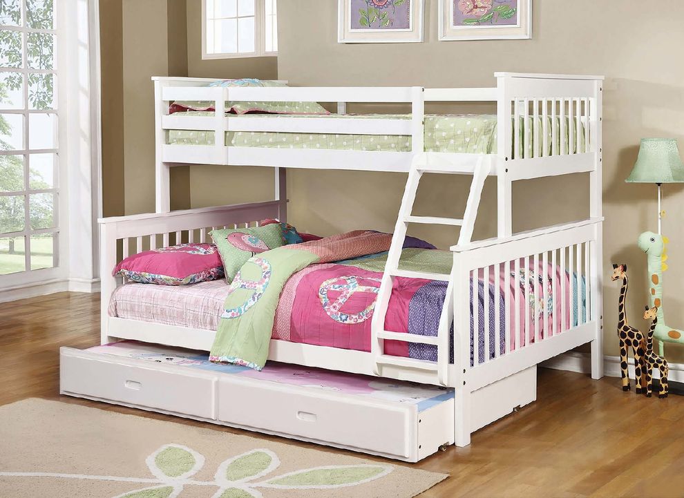 Transitional white twin-over-full bunk bed by Coaster