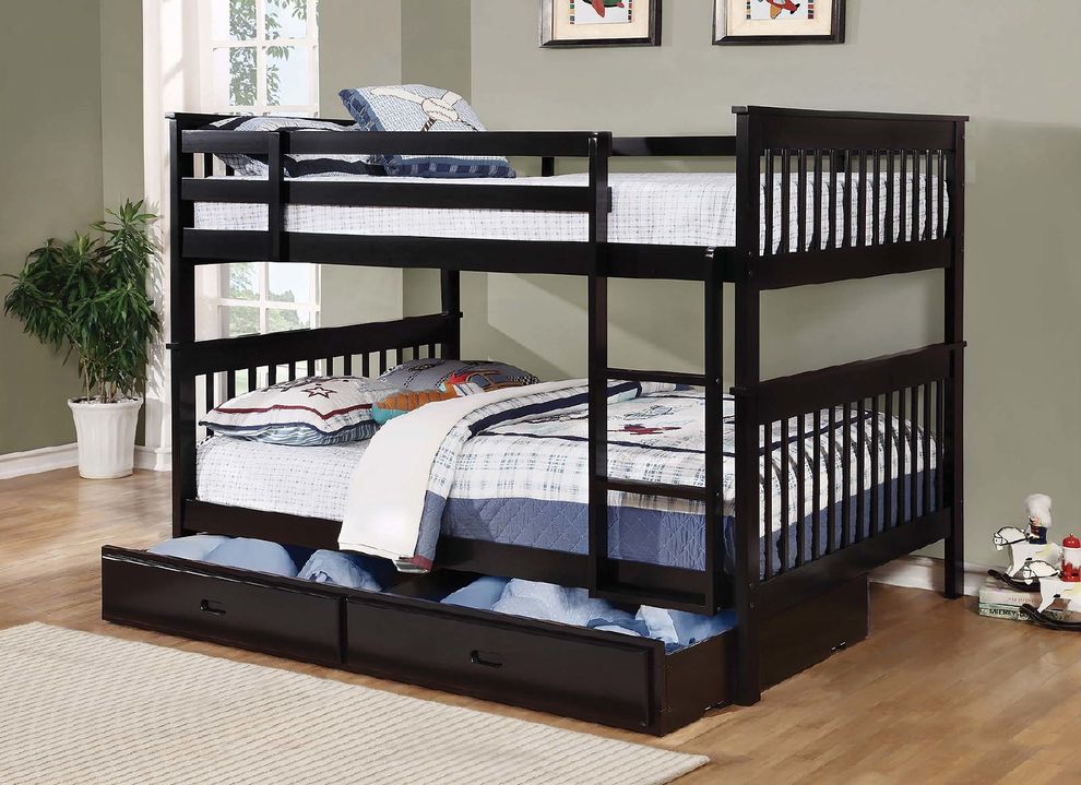 Chapman traditional black full-over-full bunk bed by Coaster