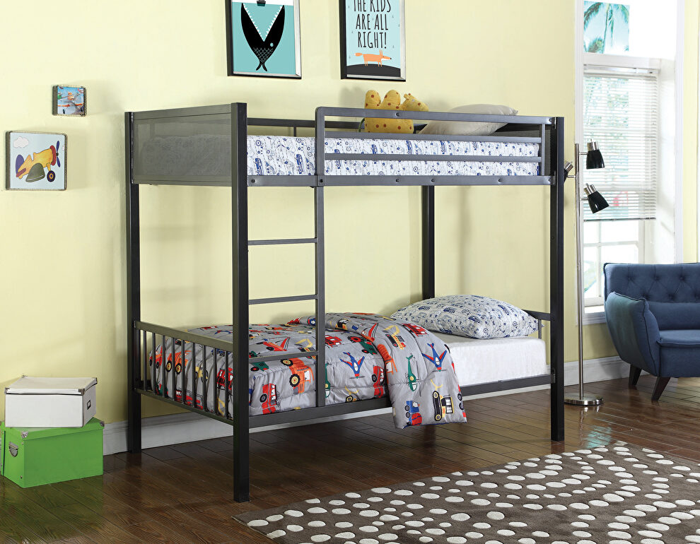 Traditional gray twin-over-twin bunk bed by Coaster