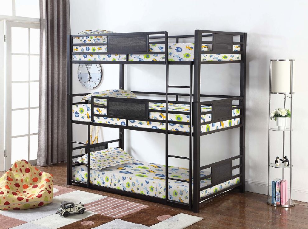 Casual black twin triple bunk bed by Coaster