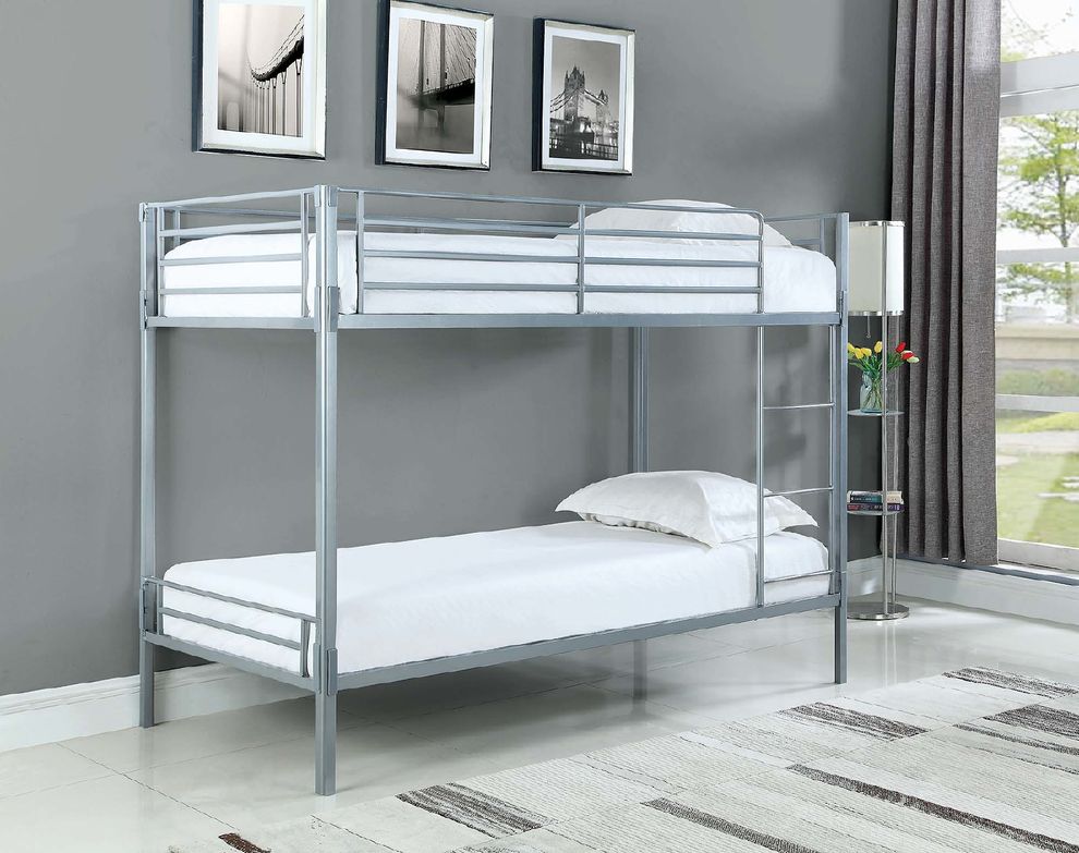 Boltzero contemporary silver twin bunk bed by Coaster