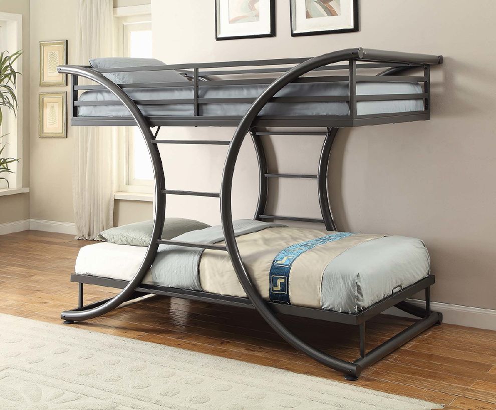 Contemporary gunmetal twin-over-twin bunk bed by Coaster