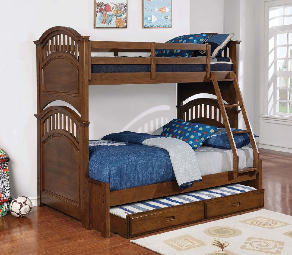 Halsted casual walnut twin-over-full bunk bed by Coaster