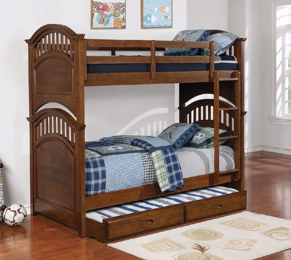 Casual walnut twin-over-twin bunk bed by Coaster