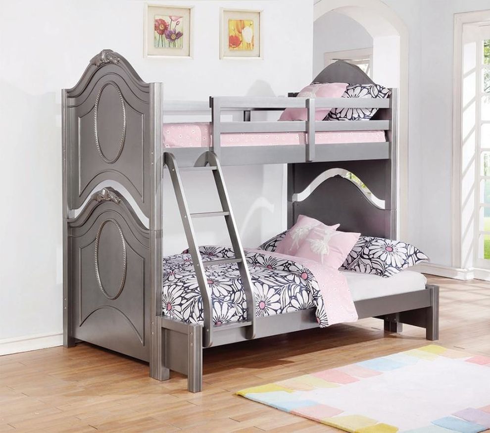 Metallic pewter twin-over-full bunk bed by Coaster